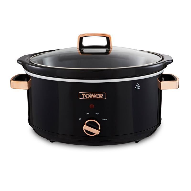 Tower Rose Gold 6.5 Litre Slow Cooker Black and Rose Gold