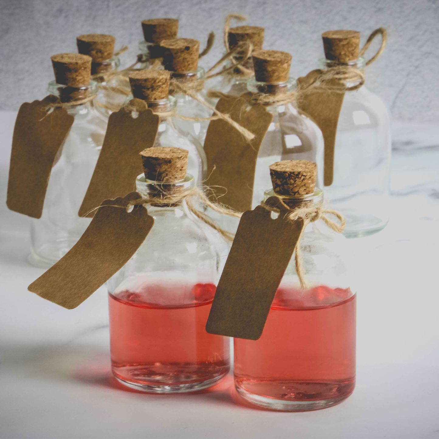 Mini 50ml Glass Bottles with Decorative Labels - Set of 12 | M&W