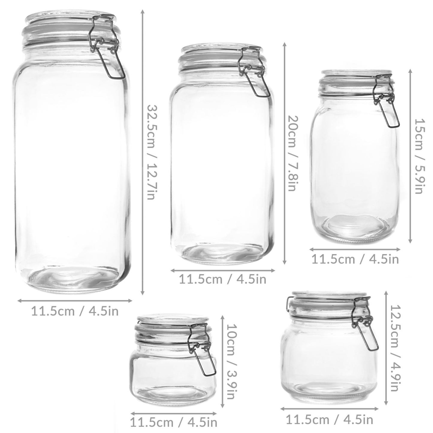 Clip Top Glass Storage Jars - Assorted Set of 5 | M&W