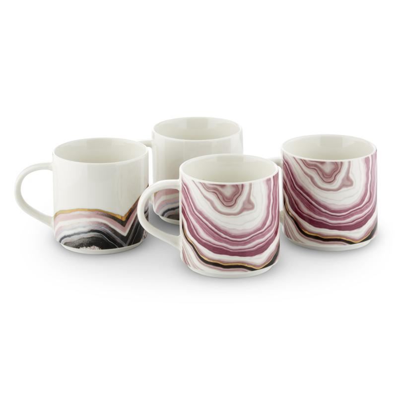 Tower Set of 4 Geode Mugs Pink & Gold