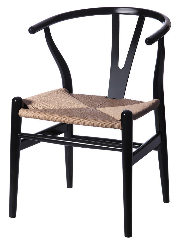 Classic Danish Black Wooden Wishbone Chair With Natural Cord Seat Set of 2