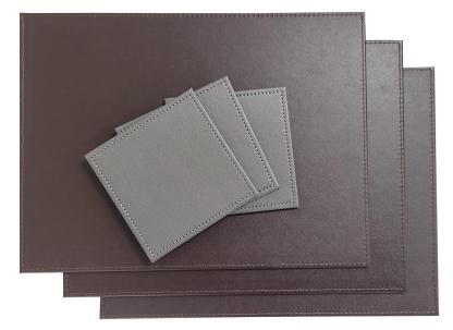 Faux Leather Placemats & Coaster Table Set Grey - 12 Piece | M&W