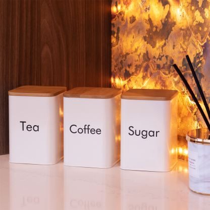 Kitchen Canister Set in Cream with Bamboo Lids - 3 Piece | M&W