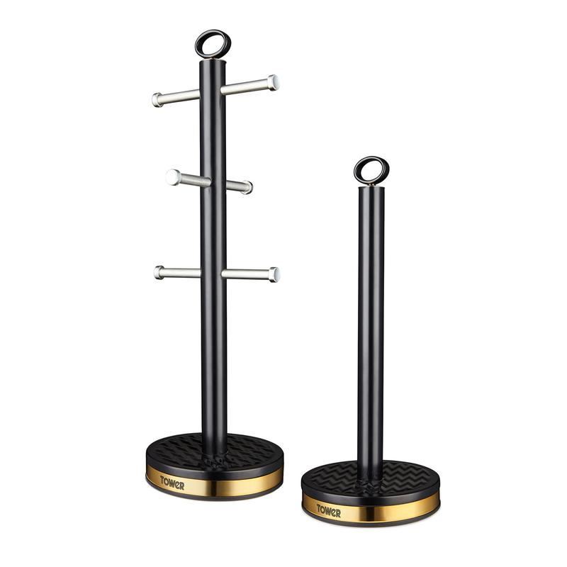 Tower Empire 6 Cup Mug Tree and Towel Pole Set Black