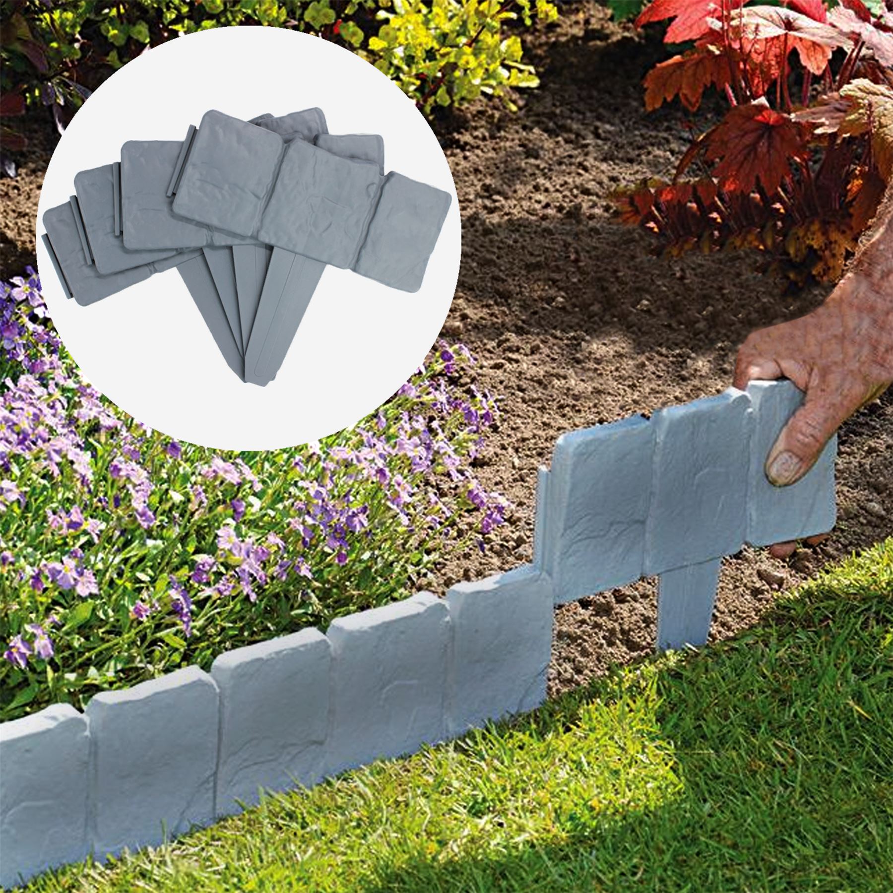 Stone Effect Lawn Edging Grey 5M - Pack of 20 | Pukkr