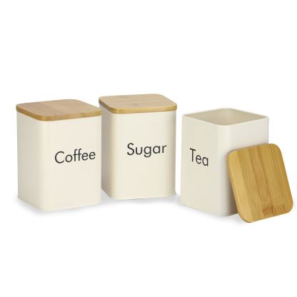 Kitchen Canister Set in Cream with Bamboo Lids - 3 Piece | M&W