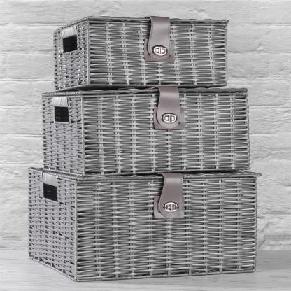 Resin Woven Storage Baskets - Set of 3 Grey | M&W
