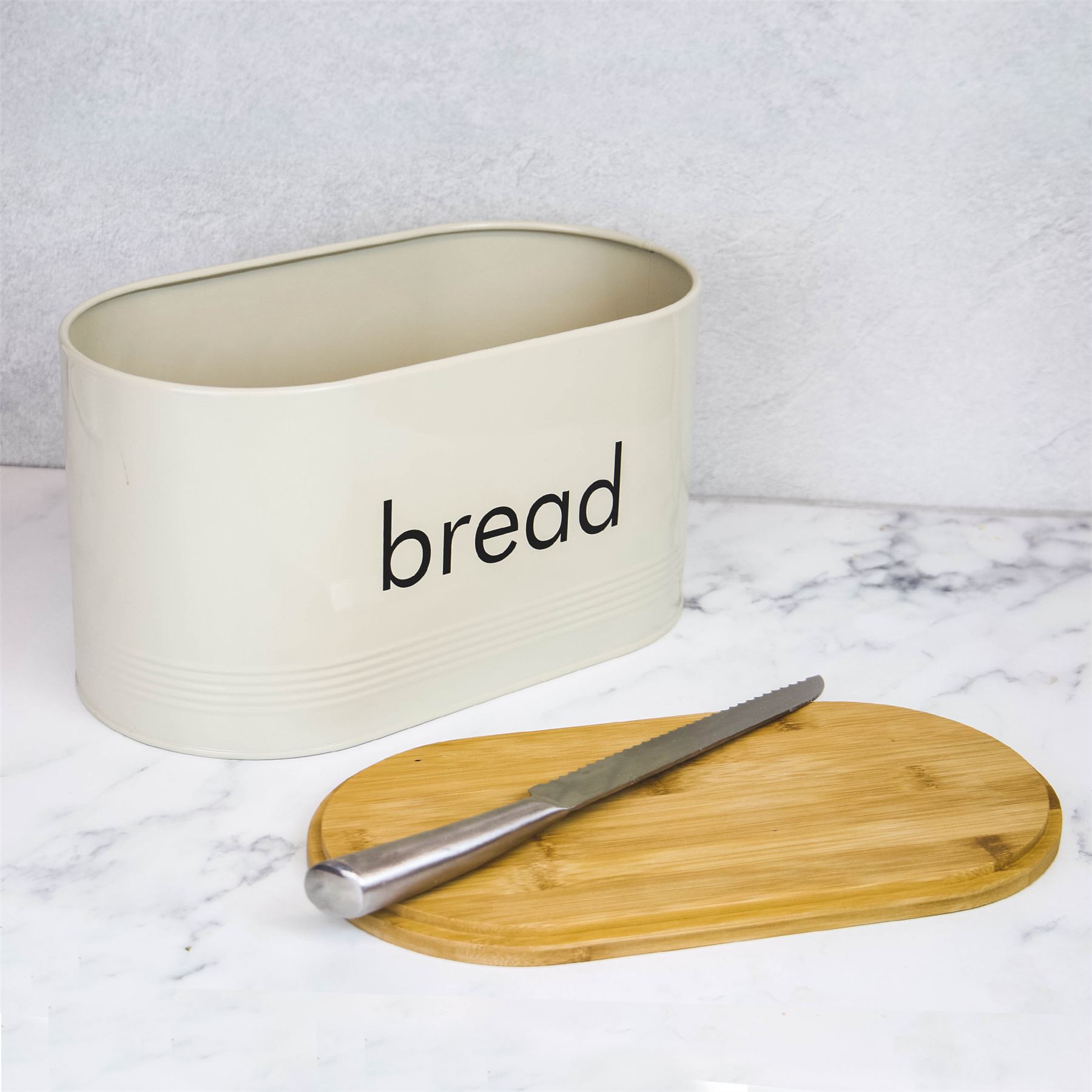 Kitchen Bread Bin with Bamboo Chopping Board Lid | M&W