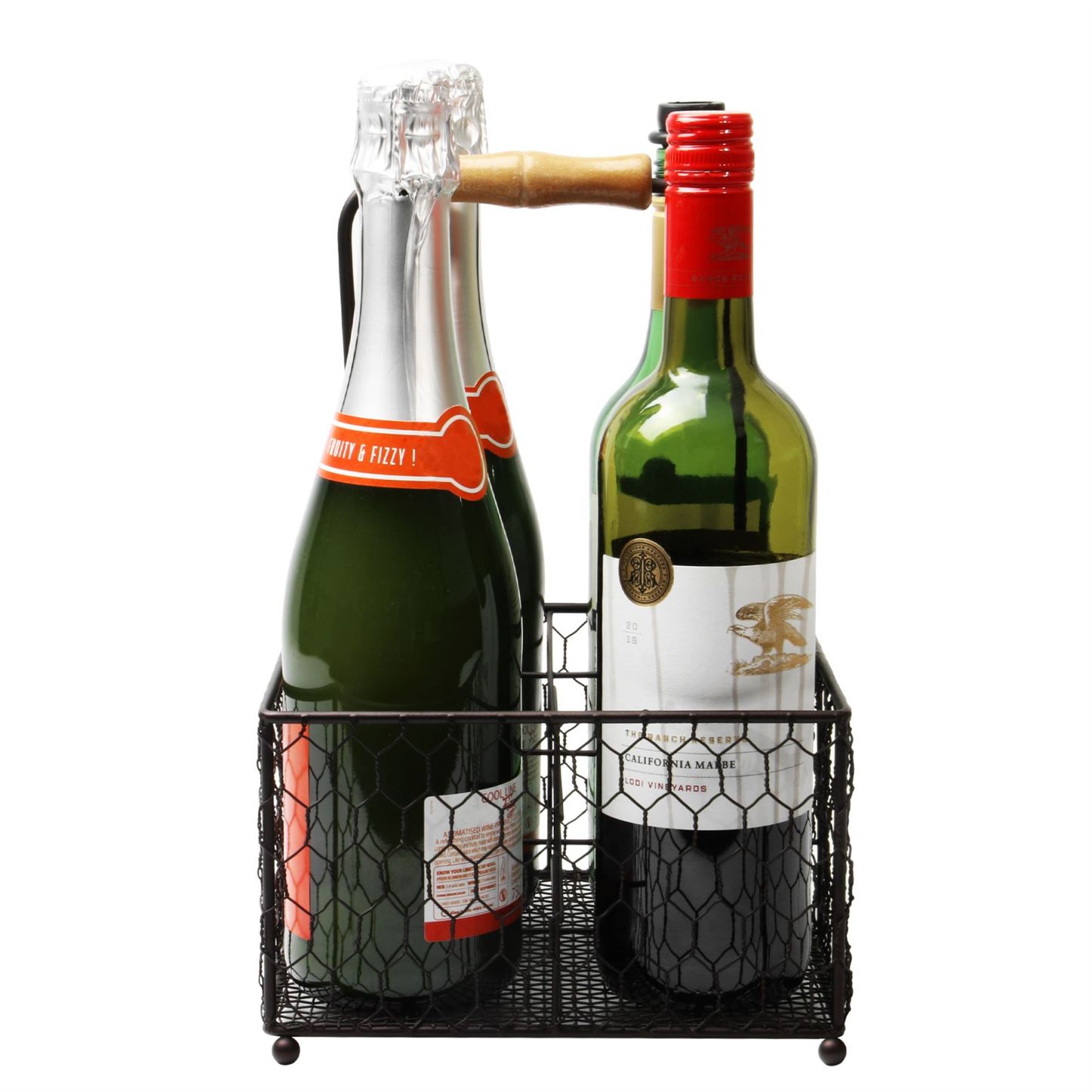 4 Bottle Holder with Wooden Handle | M&W