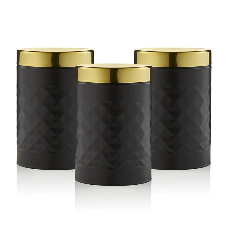 Swan Black Diamond Pattern Gatsby Set Of 3 Canisters