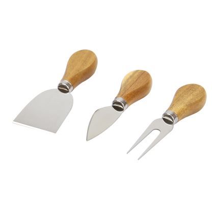 Acacia Round Cheese Board & Knives Set | M&W
