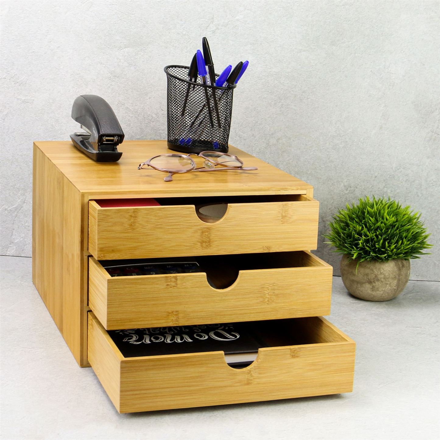 Bamboo Desktop 3 Drawer Organiser | Slim Opening | M&W