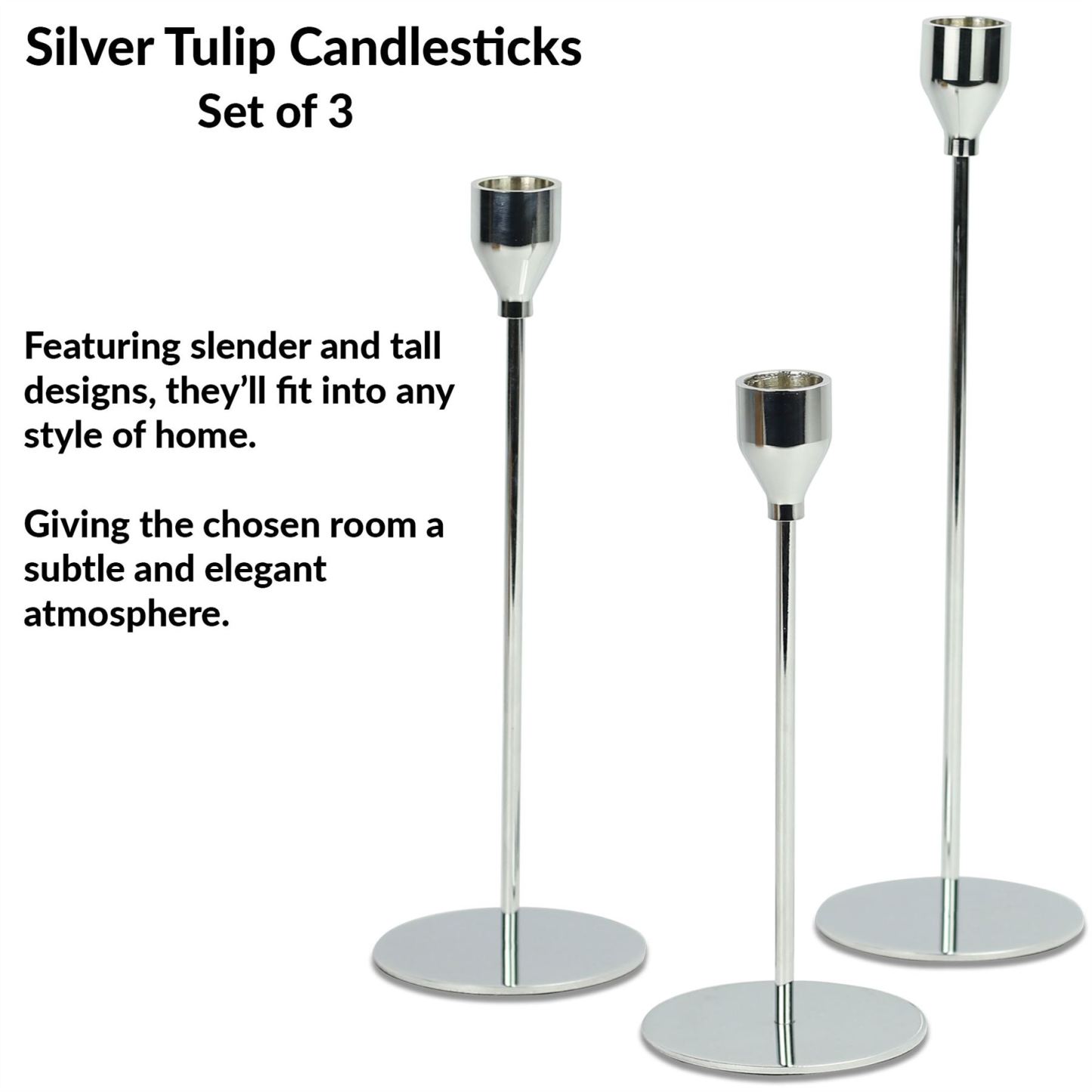 Tulip Candlesticks - Set of 3 Silver | M&W