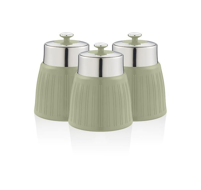 Swan Retro Set Of 3 Canisters Green