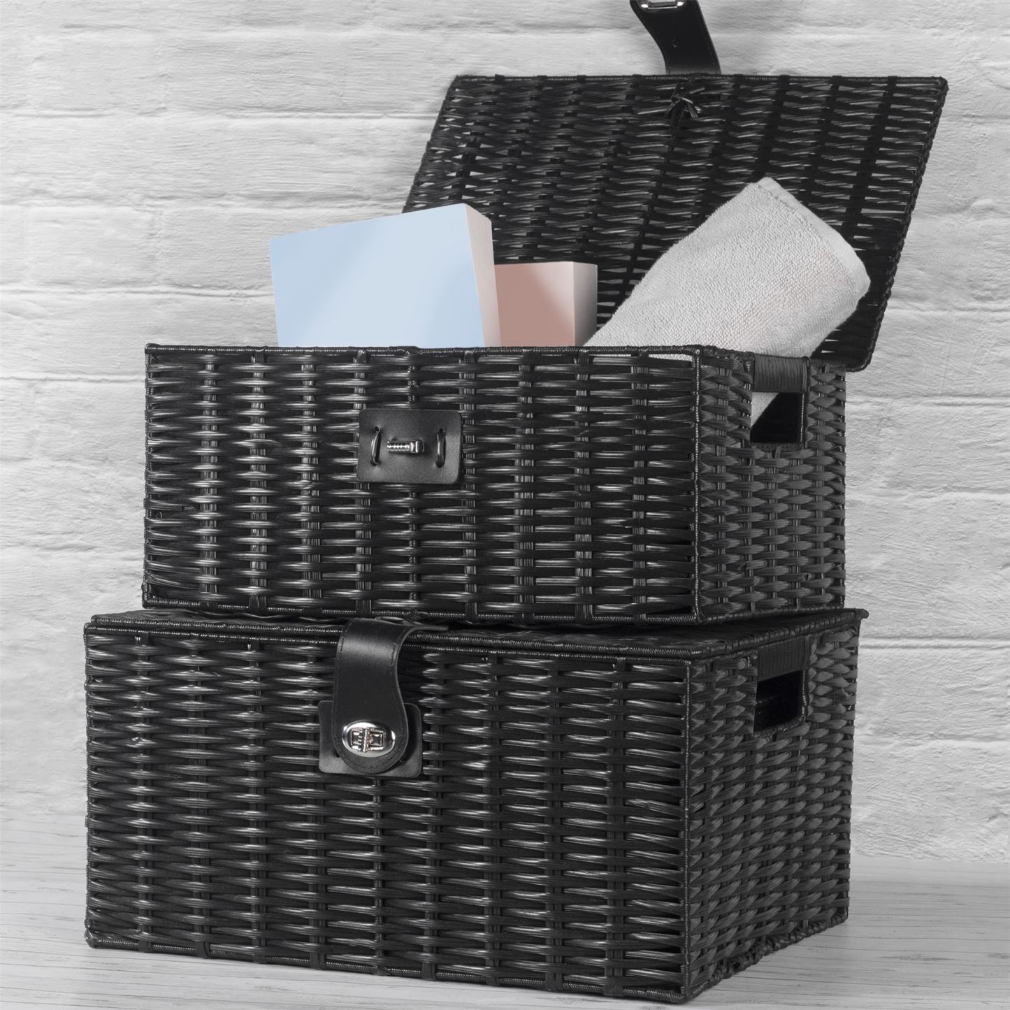 Resin Woven Storage Baskets - Set of 3 Black | M&W