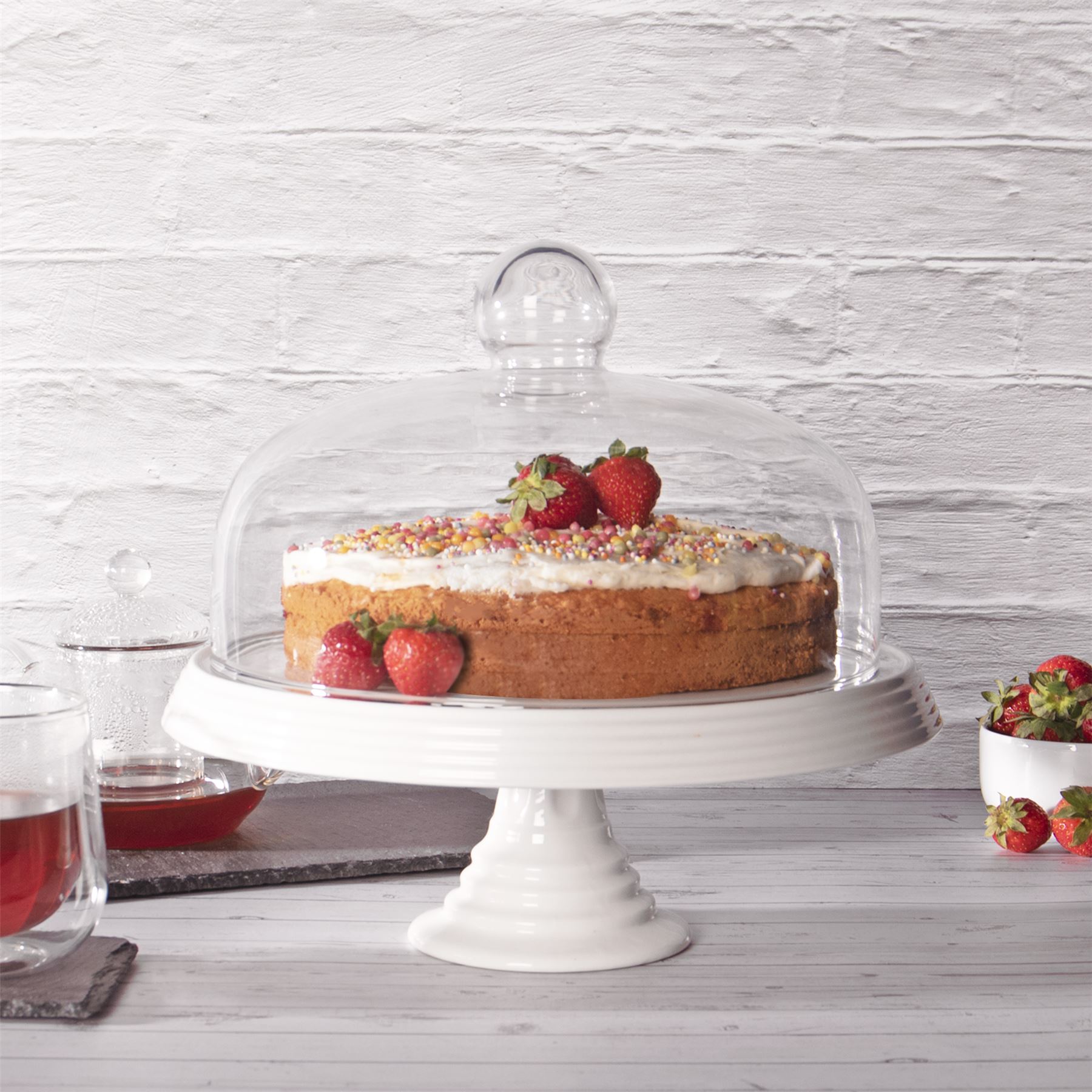 Ceramic Cake Stand with Glass Cover | M&W