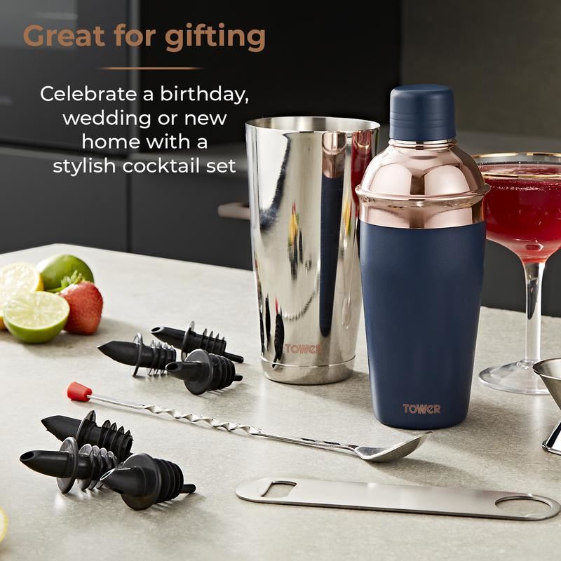 Tower Cavaletto 13 Piece Cocktail Set Midnight Blue Rose Gold