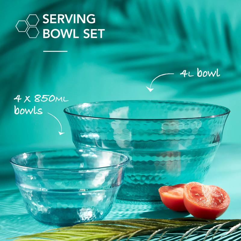 Tower Fresco Reusable Plastic Serving Bowl Set Turquoise