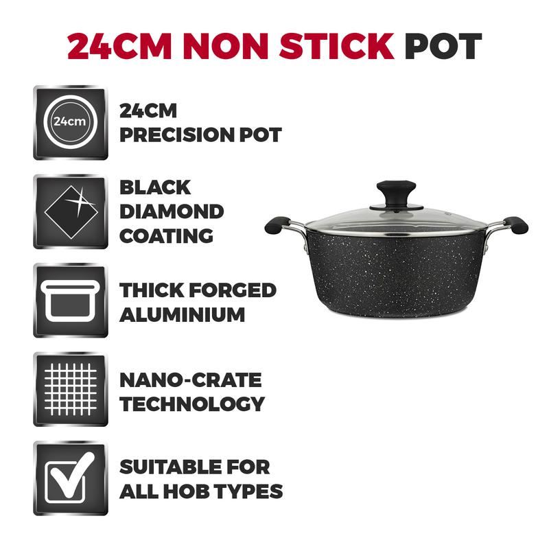 Tower Precision 24cm Non-Stick Stock Pot Black