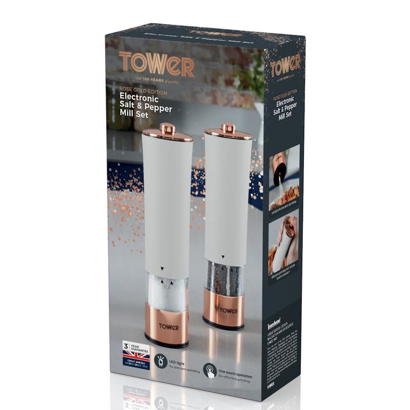 Tower Rose Gold Electric Salt/Pepper Mill White