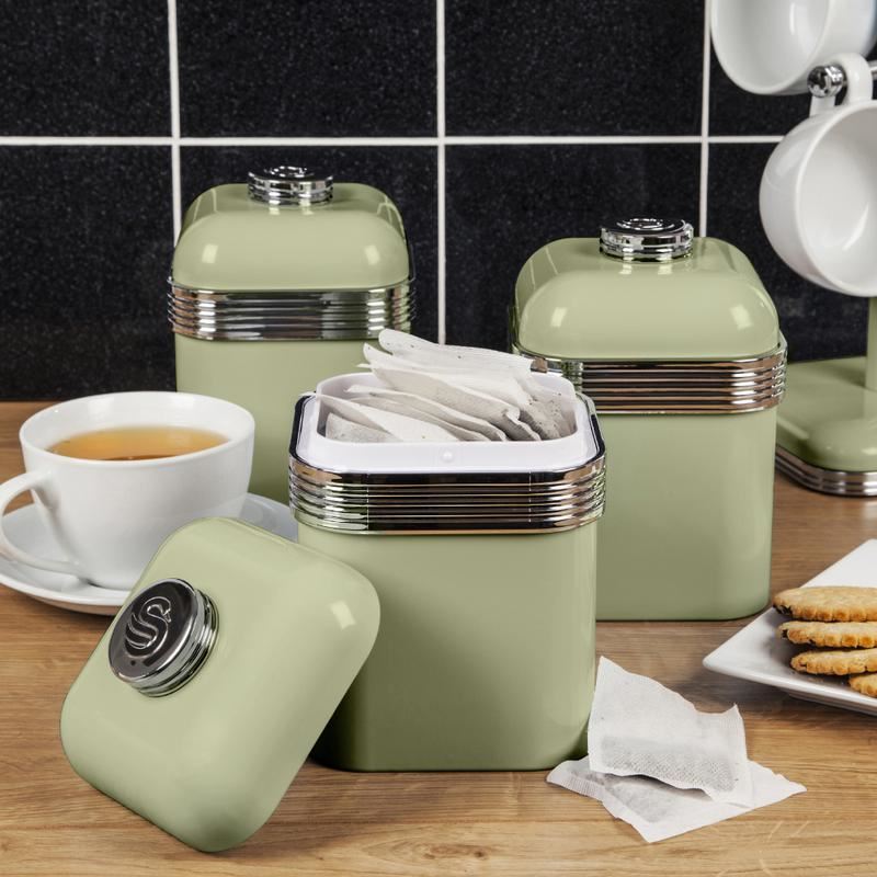 Swan Retro Square Set of 3 Canisters Green