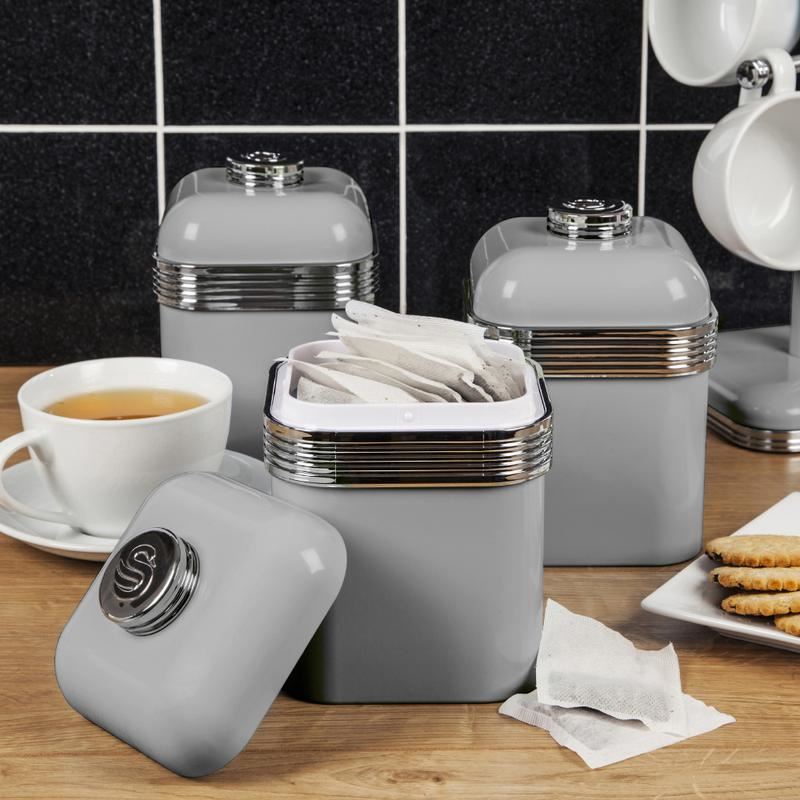 Swan Retro Set of 3 Canisters Grey