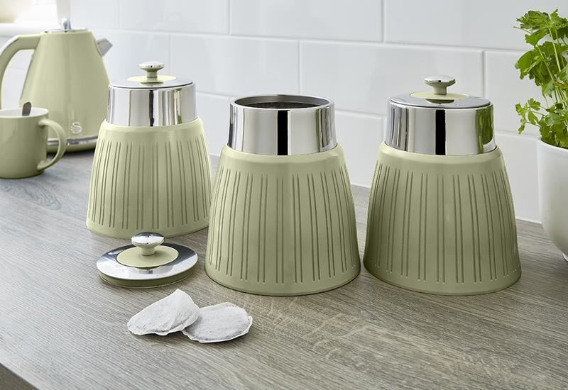 Swan Retro Set Of 3 Canisters Green