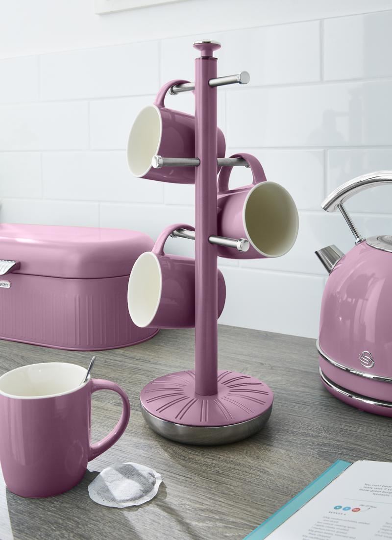 Swan Retro Pink Towel Pole and Mug Set