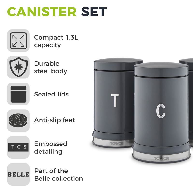 Tower Belle Set of 3 Cansiters Graphite