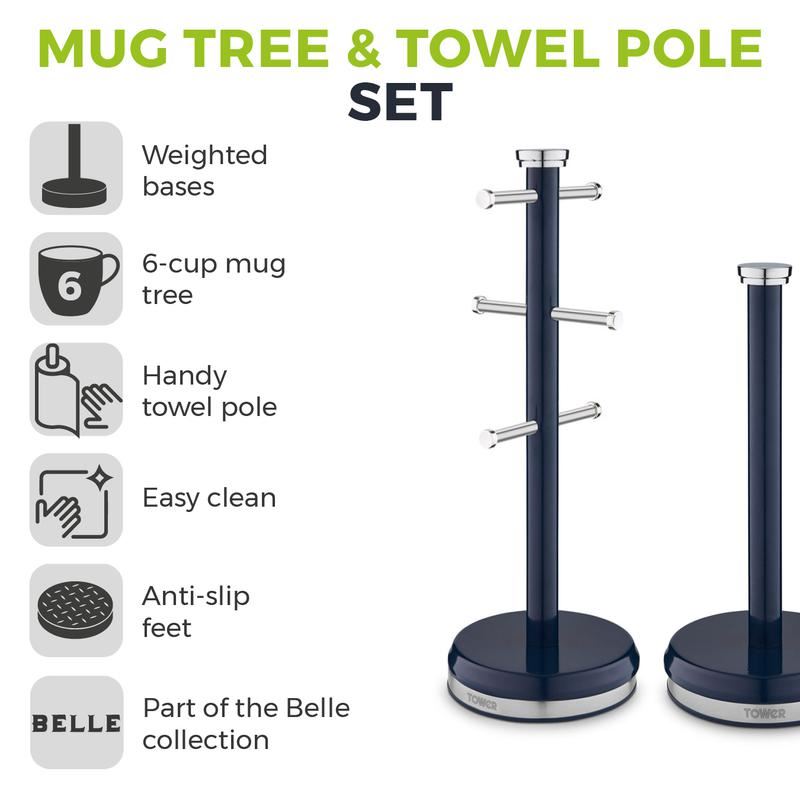 Tower Belle Mug Tree and Towel Pole Set Midnight Blue