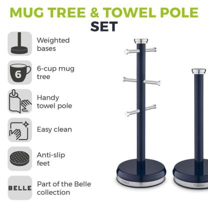 Tower Belle Mug Tree and Towel Pole Set Midnight Blue