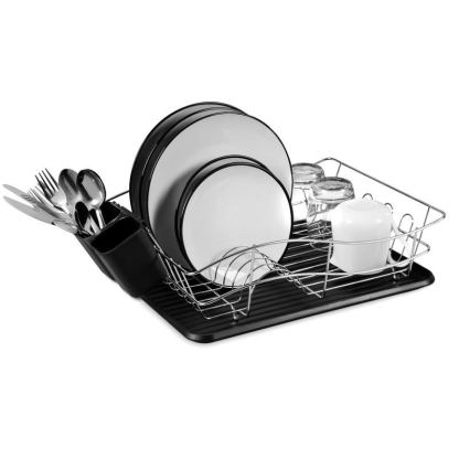 Tower Essentials Dish Rack with Tray Chrome/Black