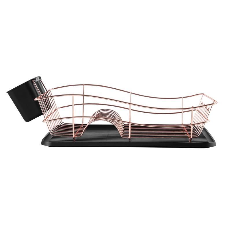 Tower Rose Gold Dish Rack with Tray Black