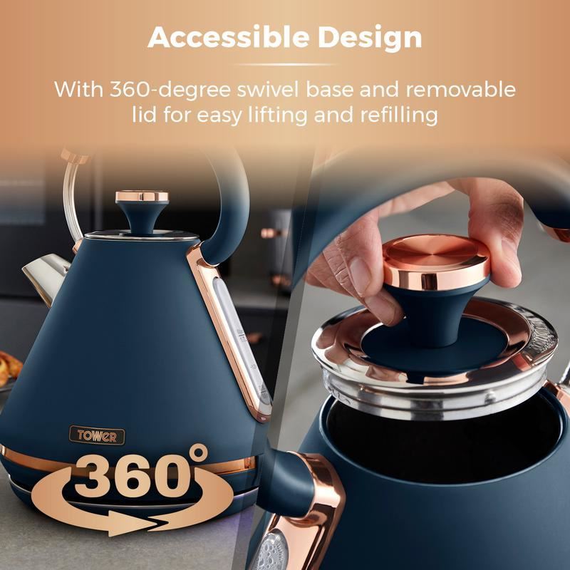 Tower Cavaletto 3KW 1.7L Pyramid Midnight Blue and Rose Gold Kettle UK Plug