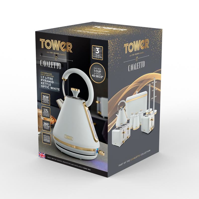 Tower White Cavaletto 3KW 1.7 Litre Pyramid Kettle