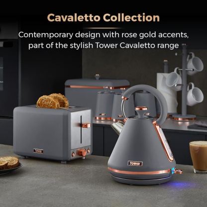 Tower Cavaletto 850W Stainless Steel Grey & Rose Gold 2 Slice Toaster UK Plug