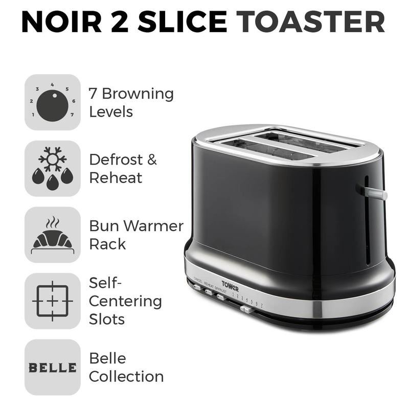 Tower Belle Noir 2 Slice Toaster UK Plug
