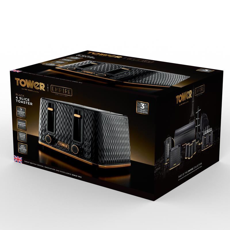 Tower Empire Black 4 Slice Toaster UK Plug