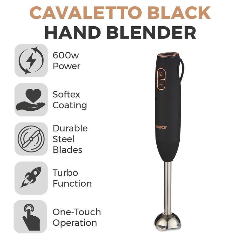 Tower Cavaletto 600W Stick Blender Black & Rose Gold UK Plug