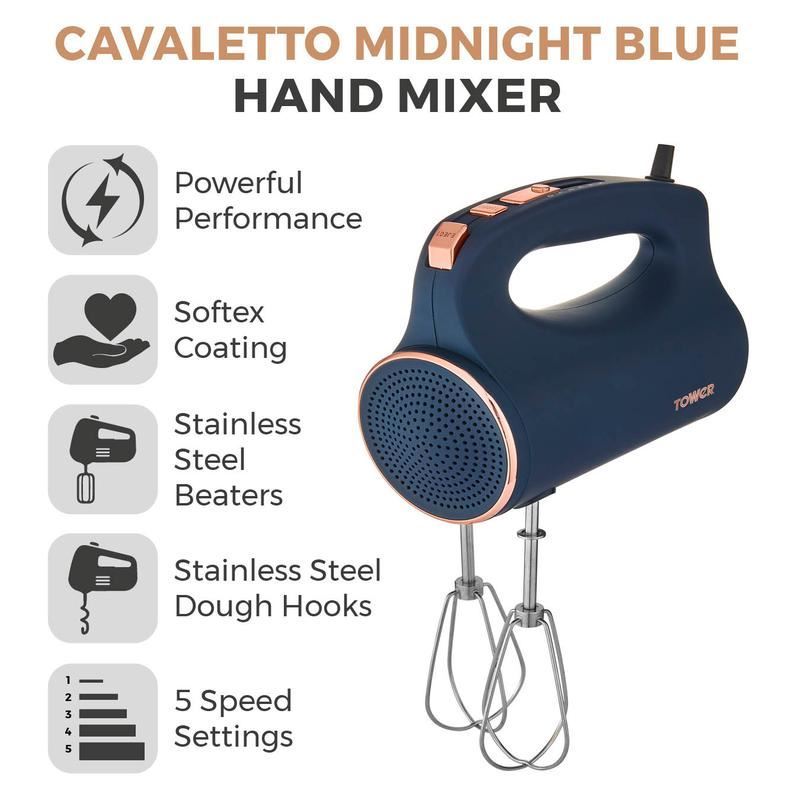 Tower Cavaletto 300W Hand Mixer Blue & Rose Gold UK Plug