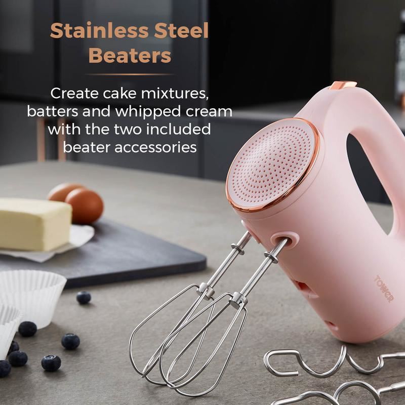 Tower Cavaletto 300W Hand Mixer Pink & Rose Gold UK Plug