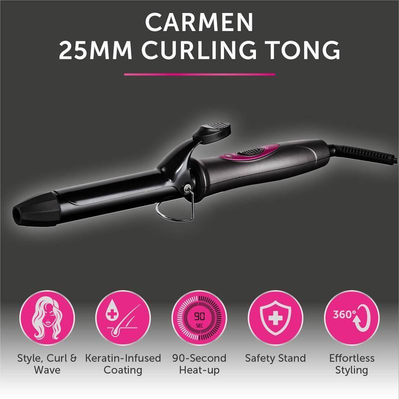 Carmen Neon 25mm Curling Tong Graphite/Pink