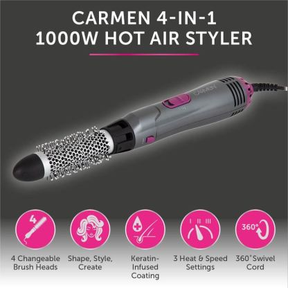 Carmen Neon 4 in 1 Hot Air Styler Graphite/ Pink UK Plug