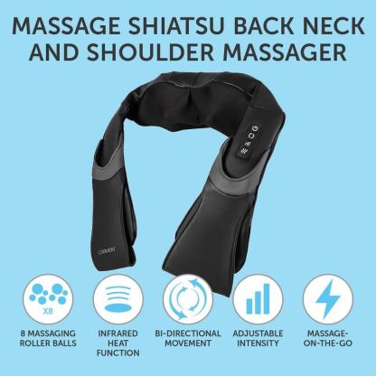 Carmen Massage Shiatsu Back Neck and Shoulder Massager with Heat Black