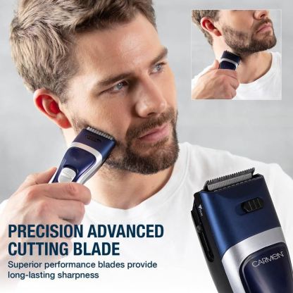 Carmen Mens Signature Cordless Hair and Beard Trimmer with LED Display Midnight Blue UK Plug