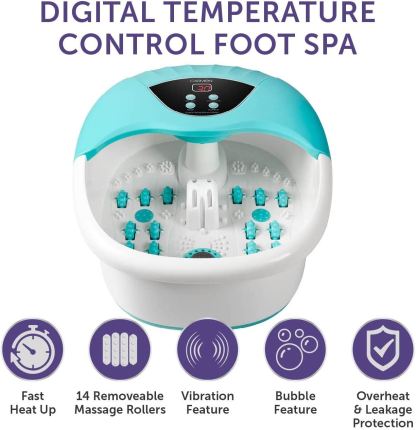 Carmen Spa Digital Temperature Control Foot Spa White with Turquoise UK Plug