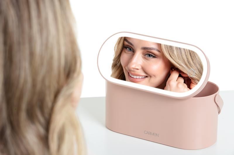 Carmen Portable LED Mirror Cosmetic Storage Case Pink