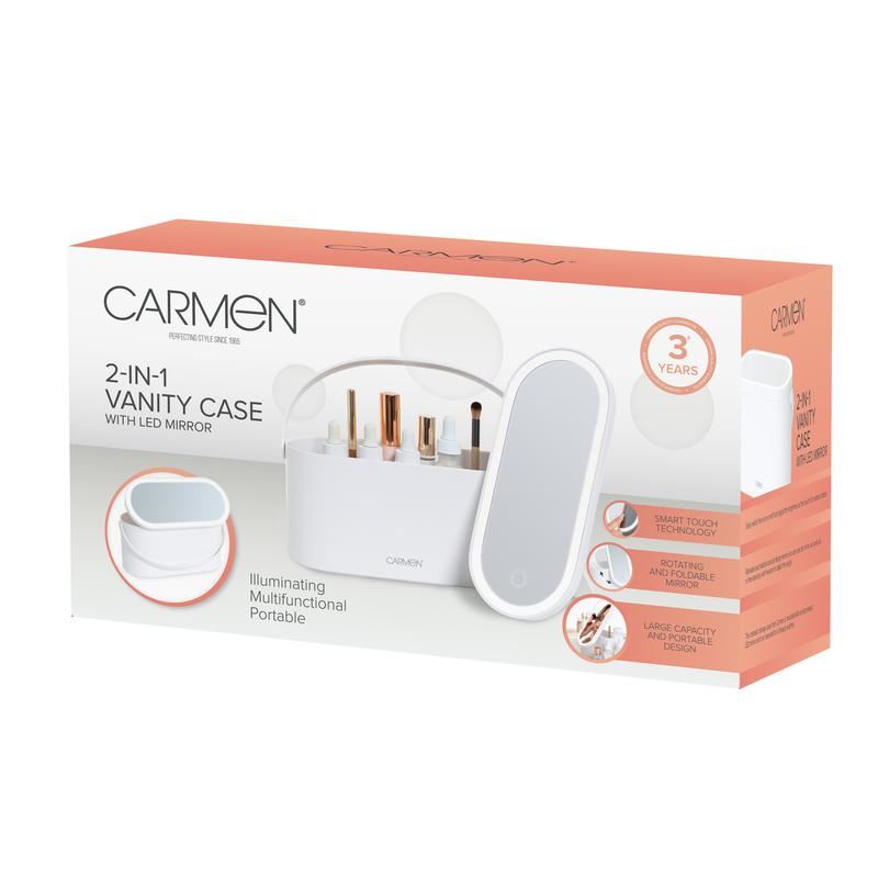 Carmen Portable LED Mirror Cosmetic Storage Case White