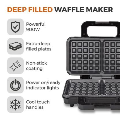 Tower Silver Deep Fill Waffle Maker 900W