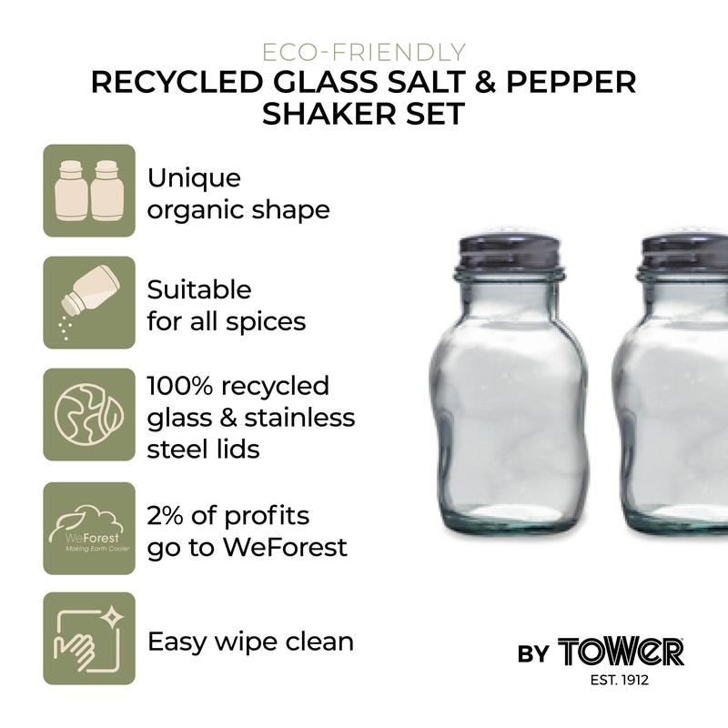 Tower Natural Life Recycled Glass Salt and Pepper Shaker Set